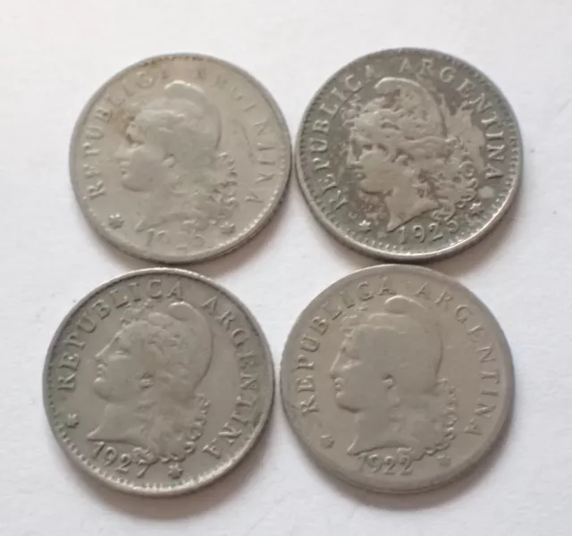 ARGENTINA 1922, 1925, 1926, & 1927 5 Centavos coins ~4 coins~