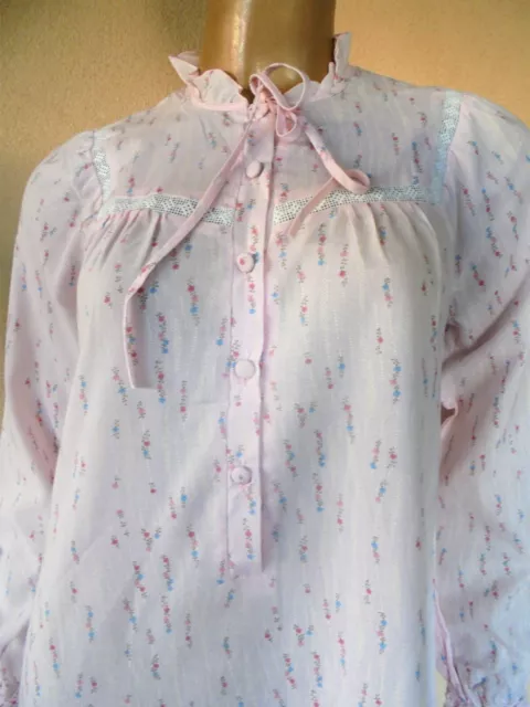 Chemise De Nuit Longue Brodee Vintage Rose Manche Longue 100 % Viscose T38 Neuve