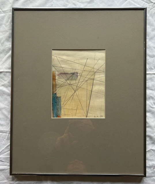 WATERCOLOUR 1955 H.C.MONOGRAM Cubic Composition 1950er Mid Century Art ...