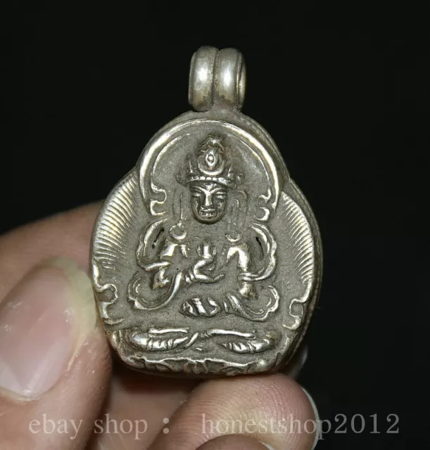 1.2" Chinesisches Reines Silber schnitzen Menla Medizin Buddha Amulett Anhänger