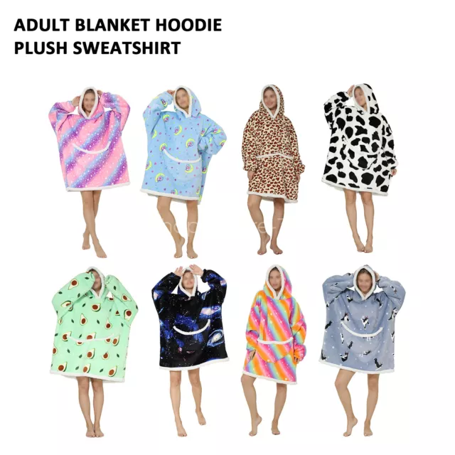 Adult Kids Warm Hooded Blanket Oversized Sherpa Fleece Hoodie Plush Sweatshirt