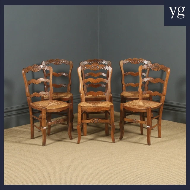 Antique French 6 Louis XV Style Oak Ladder Back Dining Chairs c1920 Antique French 6 Louis XV Style Oak Ladder Back Dining Chairs c1920