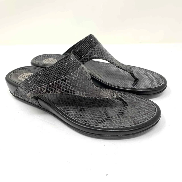 Fitflop Women's Size 6 Banda Crystal Snake Flip Flop Sandals Black