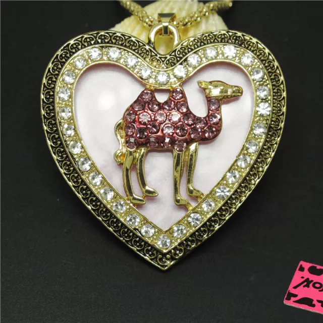 New Fashion Purple Bling Cute Camel Badge Crystal Pendant Women Necklace Gift