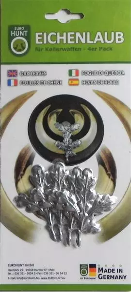 4x Hoja de Roble Decoración para Keilertrophäen Armas de Jabalí Eurohunt Nuevo