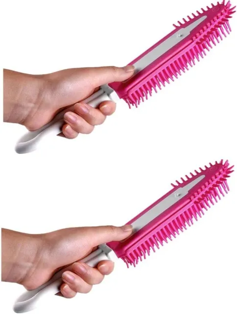 2x Rubber Pet Hair Brush Comb Dog Cat Grooming Cleaning Hair Removal Home Pink