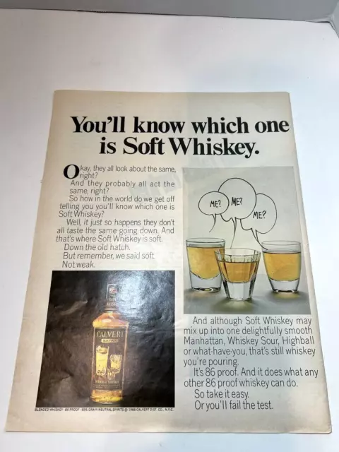 Vtg 1967 Print Ad ~ Calvert Extra Blended Whiskey ~You'll Know Which One is Soft