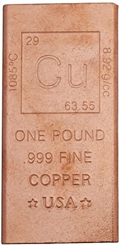 1 Pound Copper Bar Bullion Paperweight - 999 Pure Chemistry Element Design by