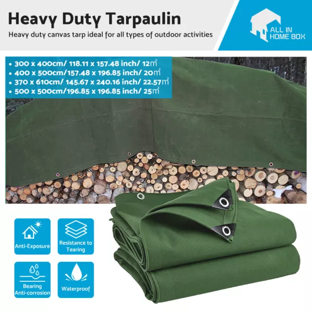 4 Sizes Army Heavy Duty Canvas Tarp Tarpaulin Sun Blocked Dustproof