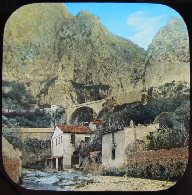 Glass Magic Lantern Slide PONT ST LOUIS BOUNDARY OF FRANCE & ITALY C1890 PHOTO