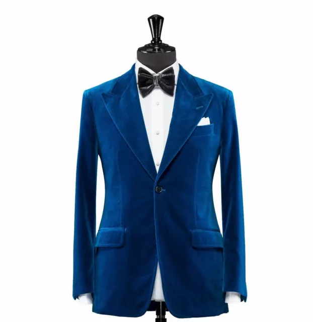 Mens Blue Velvet Jacket One Button Blazer Evening Party Wear Dinner Tuxedo Coat