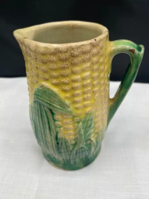 Antique Majolica Pottery Corn Cob Pitcher 5.5” Beautiful 19th Century Piece