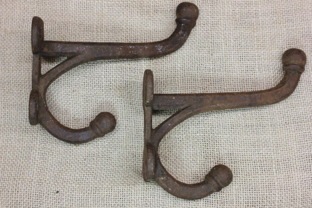 2 old Coat Tack Harness Hooks Horse Barn Find 5” Rustic CAST IRON 1880’s Vintage