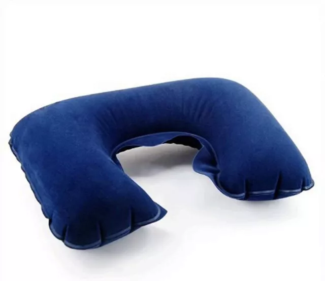 Inflatable Travel Neck & Head Pillow Flight Rest Sleep Support Blow Up Cushion