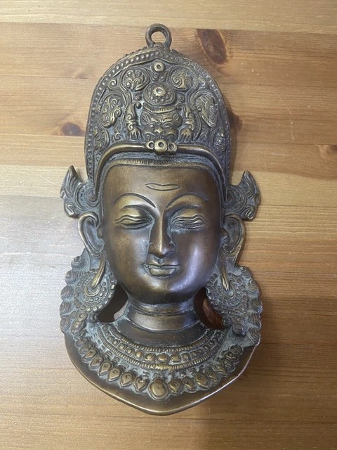 Antique  Hindu  Bronze Buddha Mask Statue Amazing Pice Of Art