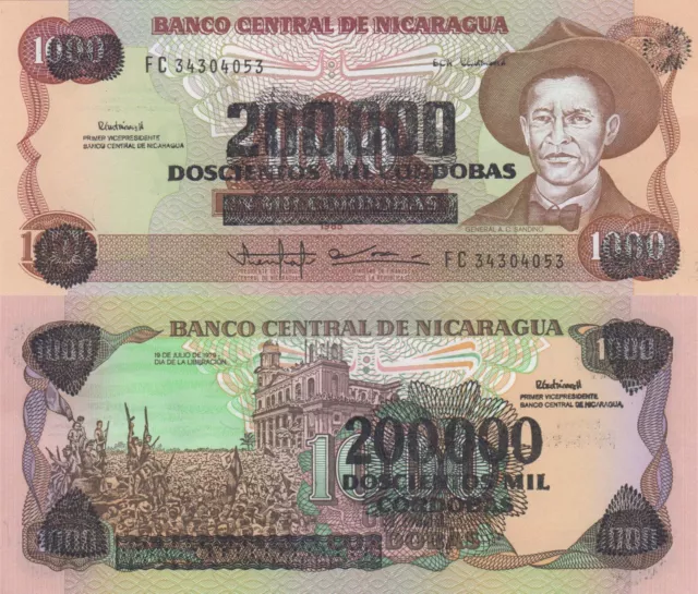 Nicaragua 200000 Córdobas on 1000 Cordobas (1990) - Hyperinflation Note p162 UNC