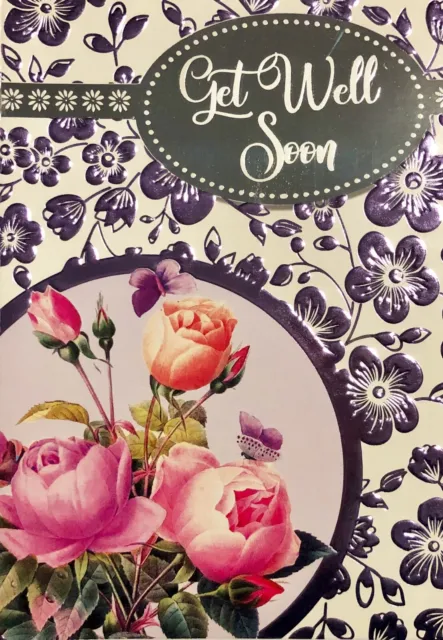 Get well soon greetings card, flowers, roses theme, brand new