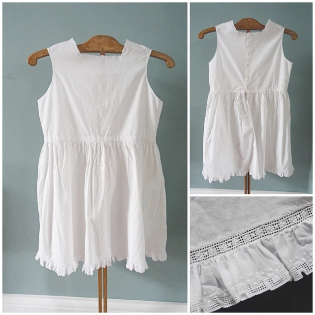 Sottoveste antica per bambine cotone vittoriano ricamato c1890