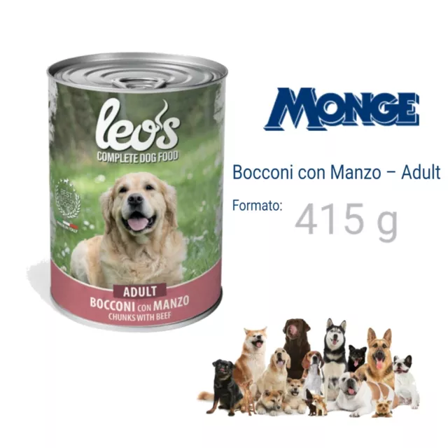 SCATOLETTE MONGE 24pz X 415gr ALIMENTO CIBO BOCCONCINI PER CANE UMIDO MANZO