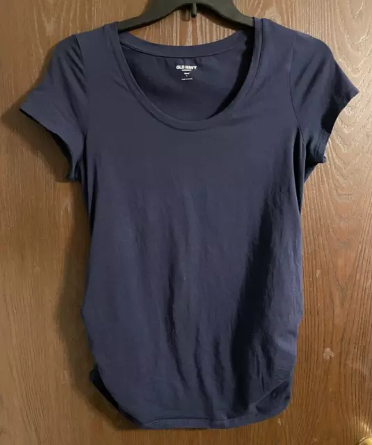 Old Navy Maternity Navy Blue Scoop-Neck Side Shirred Fitted T-Shirt - Large