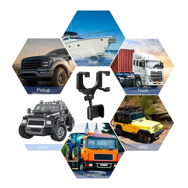 Universal 360° Clip On Rear View Mirror Mobile Cell Phone Holder Car Mount Stand 3