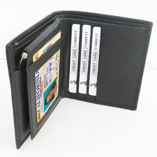 RFID Blocking Black Genuine Leather Mens Money Clip Credit Card Holder Wallet