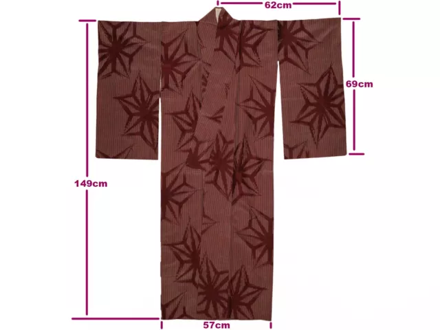 Lovely Vintage Wine-Red Summer Omeshi Silk Kimono Asanoha Design: Apr19