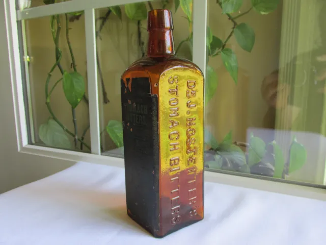 Bright Yellowish Amber Labeled Dr. J. Hostetter's Stomach Bitters Bottle