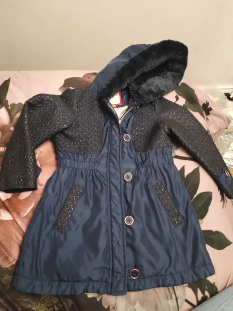 TED BAKER Parka with Fur Liner Girls 4-5 years Floral Padded Hooded School Coat