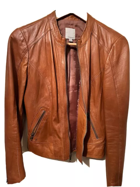 Halogen Cognac Brown Soft Leather Bomber Jacket Size SMALL Halogen Cognac Brown Soft Leather Bomber Jacket Size SMALL