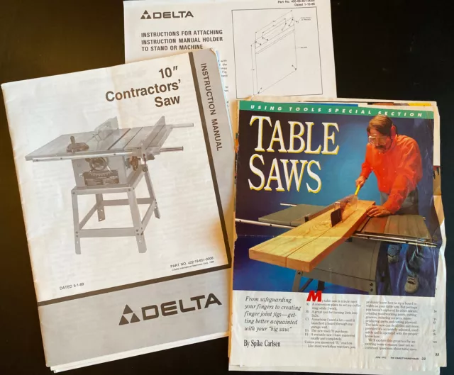 DELTA 10" Contractor's Table Saw  Owner Instructions Manual 1989 + Motor Manual