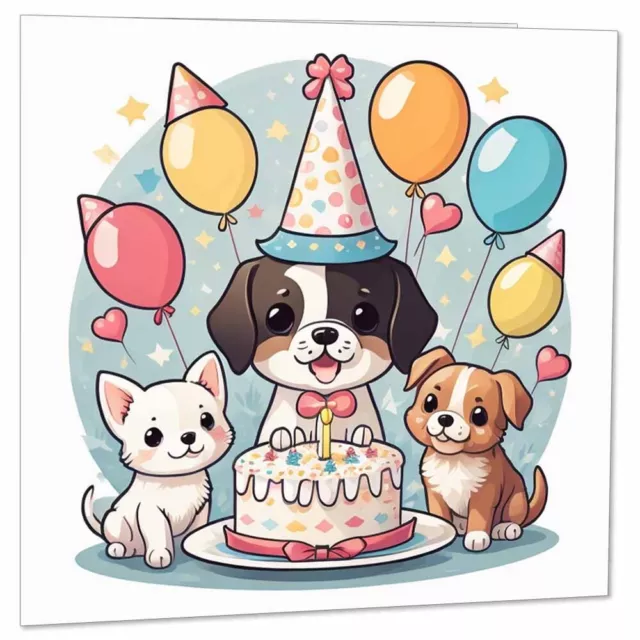 CARINO BIGLIETTO DI compleanno cane bambini biglietti di buon compleanno  per bambini 145 x 145 mm EUR 4,26 - PicClick IT