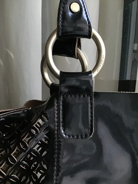 SAC À MAIN en cuir noir laqué et ajouré Séquoia, très peu porté