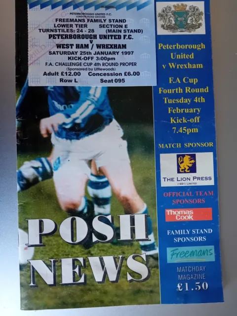 Football Programme: Peterborough United v Wrexham  25th January 1997  FA Cup