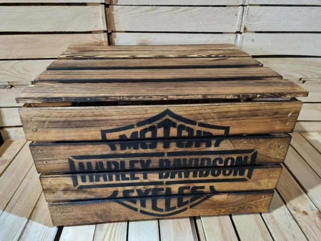 Harley Davidson Rustico Scatola Di Mele In Legno Tronco - Uomo Grotta / Capannone