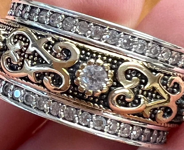 Genuine Diamond Band Ring SOLID 14K Y Gold & SOLID 925 Size 9.5 ALL Etruscan