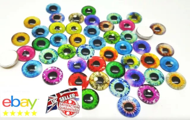 20 X EYE GLASS CABOCHONS 12mm-CAT/DRAGON EYES-FLATBACK/JEWELLERY/ CABOCHON-PAIR