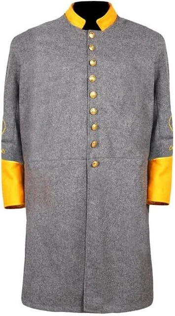 US Civil War Single Breast Gray Frock Coat with Solid Yellow Cuff Collar-Braid 1