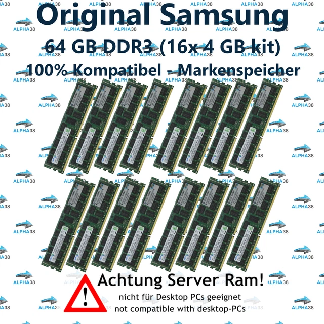 64 GB (16x 4 GB) Rdimm ECC Reg DDR3-1333 IBM System X x3550 M2 RAM