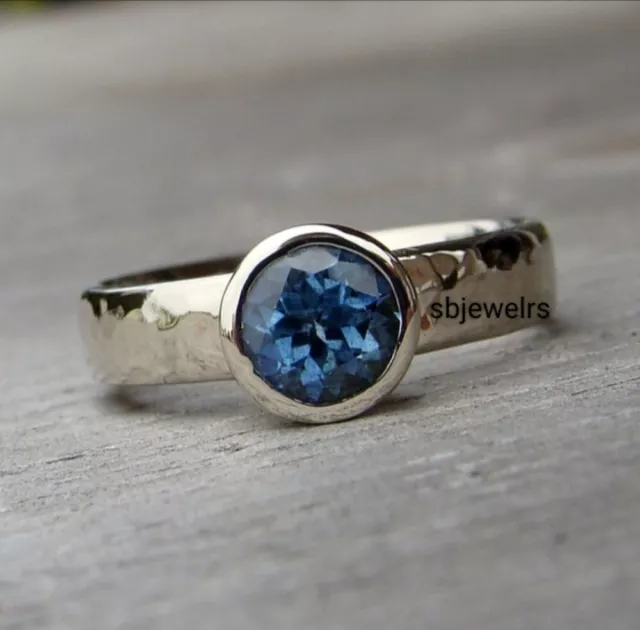 Blue Topaz Gemstone 925 Sterling Silver Ring Handmade Mother's Day Gift D-528