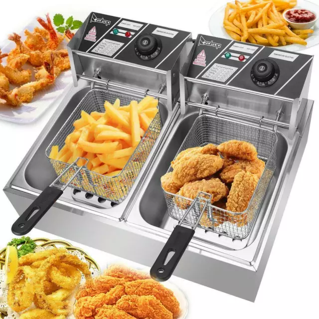 5000W 12 L Electric Deep Fryer Portable Dual Tank Basket Commercial Restaurant