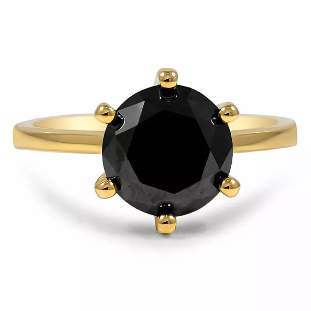 2.50ctcs Schwarz Rund Brillant Diamant Solitaire Hochzeit 14kt Gelbgold Ring