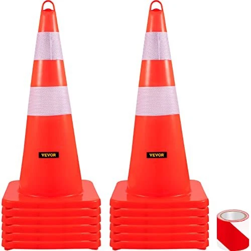 Safety Cones, 12 x 28" Traffic Cones, PVC Orange Construction Cones, 2