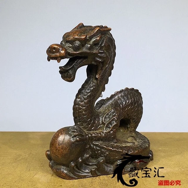 Exquisite collection Chinese bronze dragon statue figure table decoration stand