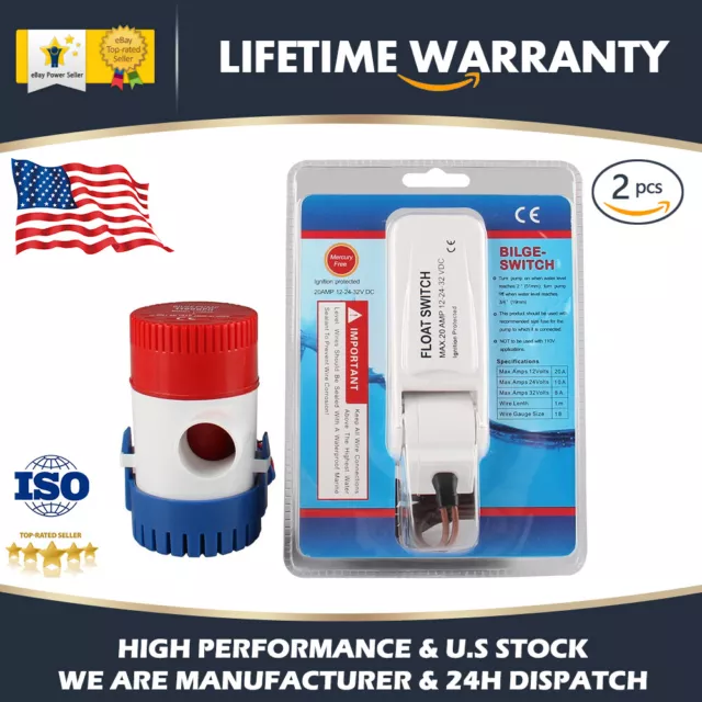 For 1100GPH Bilge Pump With Auto Float Switch Kits Boat Marine Submersible Pump