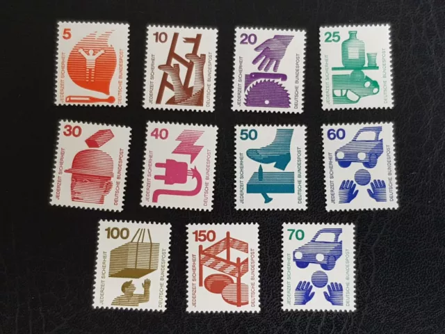Bund, MiNr 694 - 703 + 773 (ohne C/D), postfrisch, Unfallverhütung , JG 1971/73