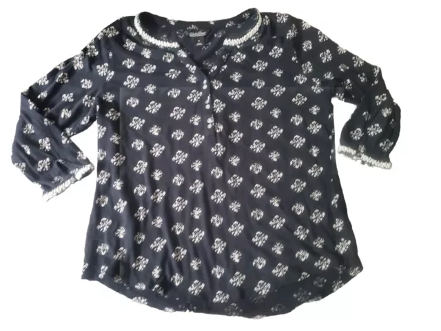 LUCKY BRAND ● size XL ● Black Paisley cotton modal blouse top womens