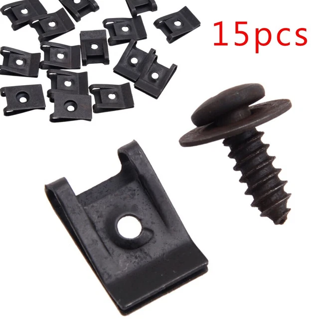 15 Pezzi Fissaggio Clip U-Type Vite Base Molla Dado Auto FENDER Paraurti Porta