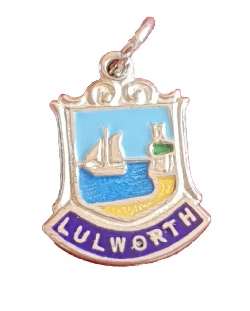 LULWORTH COVE DORSET Silver Vintage Travel Shield Enamel Souvenir  Charm