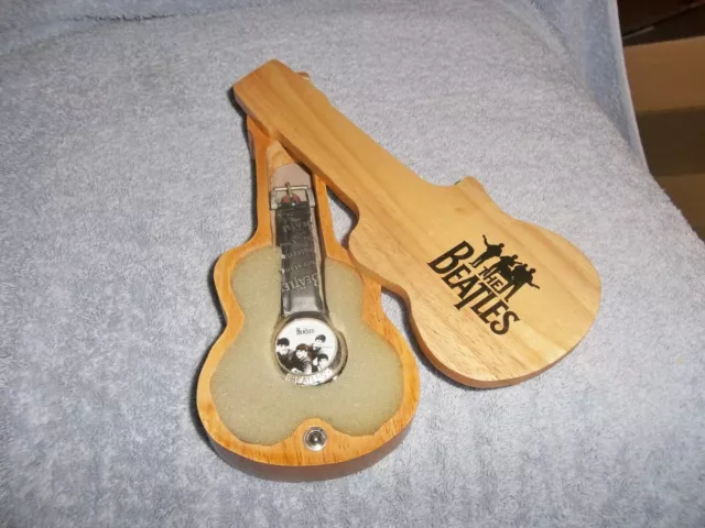 THE BEATLES OFFICIAL Apple Timepiece Watch Wooden Guitar Case